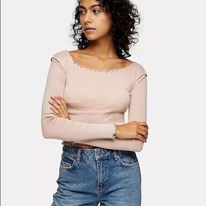 NWT TOPSHOP Lettuce Hem Blush Long-Sleeve Top
